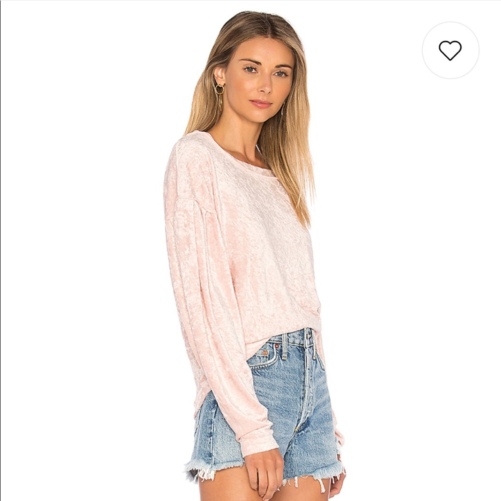 FREE PEOPLE MILAN CRUSHED VELVET‎ LONG SLEEVE TOP BLUSH Boho Coastal Grandmother